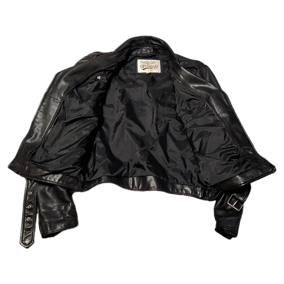 VTG OPEN ROAD LEATHER BLACK MOTORCYCLE JACKET SIZE 42
